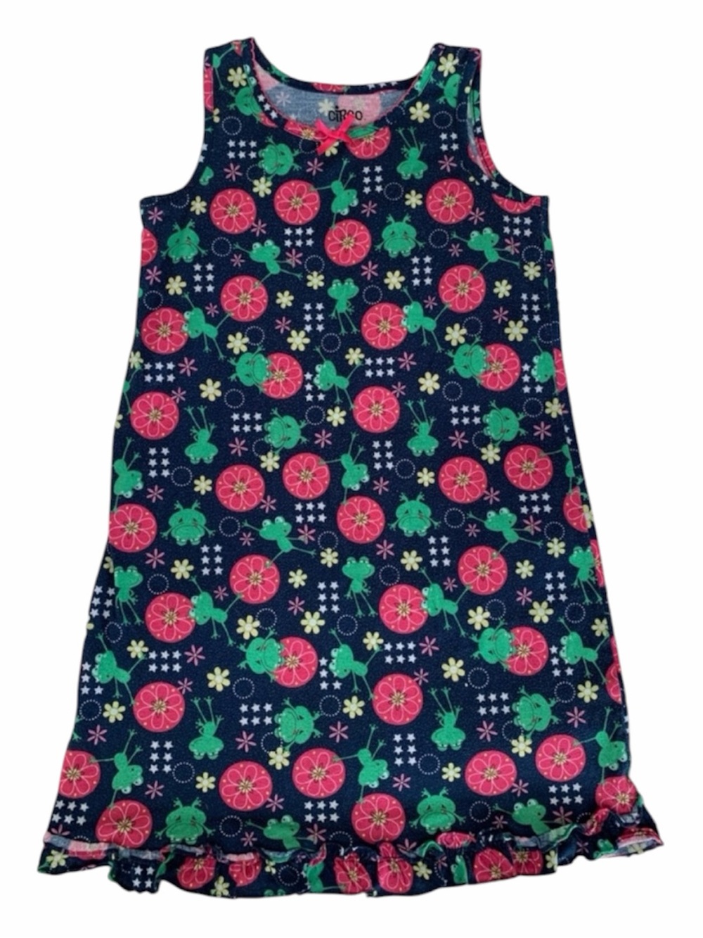 Circo Nightgown Girls Large Blue Pink Green Floral Sleeveless Ruffles Frog Stars